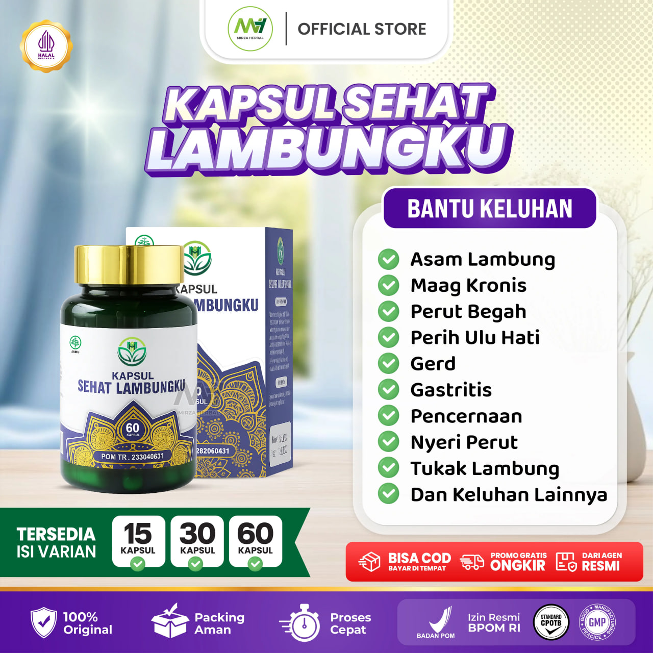 Kapsul Sehat Lambung Original 100% Asli Untuk Lambung Aman Sudah HALAL BPOM Isi 60 Kapsul